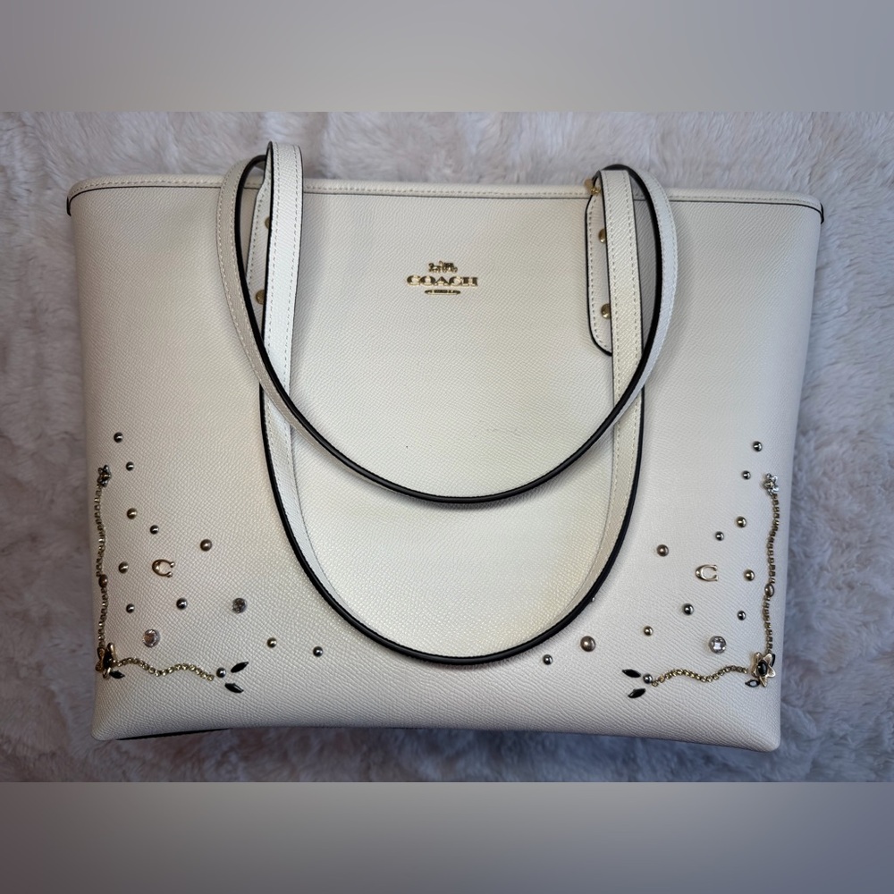 NWT Coach Chalk Stardust Crystal Rivets City Tote